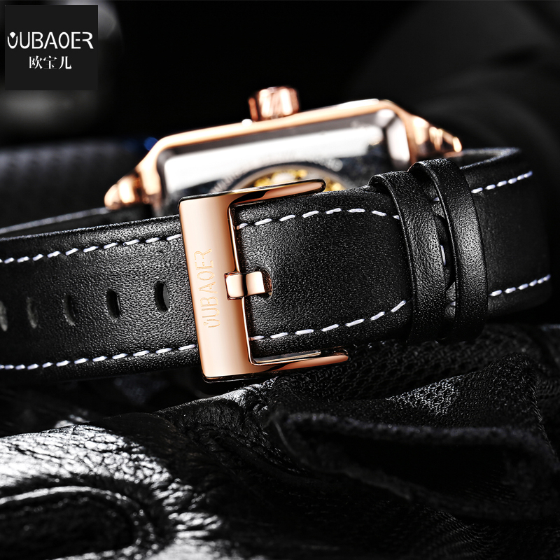 OUBAOER hommes montres mécaniques automatique auto-vent Sport cuir hommes montre-bracelet carré squelette homme mâle heure chaude