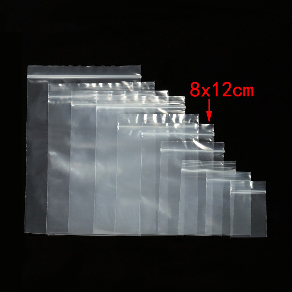 100pcs Transparent Self Sealing Zip Zipper Lock Plastic Bags 4*6/5*7/6*8/7*10cm Clear Ziplock Bags for Jewelry Packaging Bag: 8x12cm