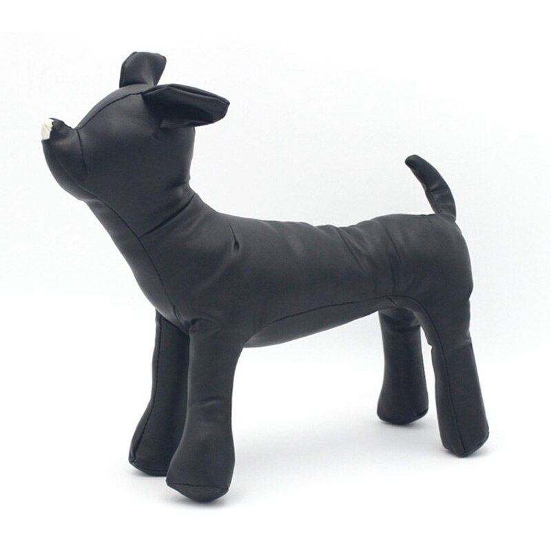 Læder hund mannequiner stående stilling hund modeller legetøj selskabsdyr butik display mannequin hvid / sort: Sort s