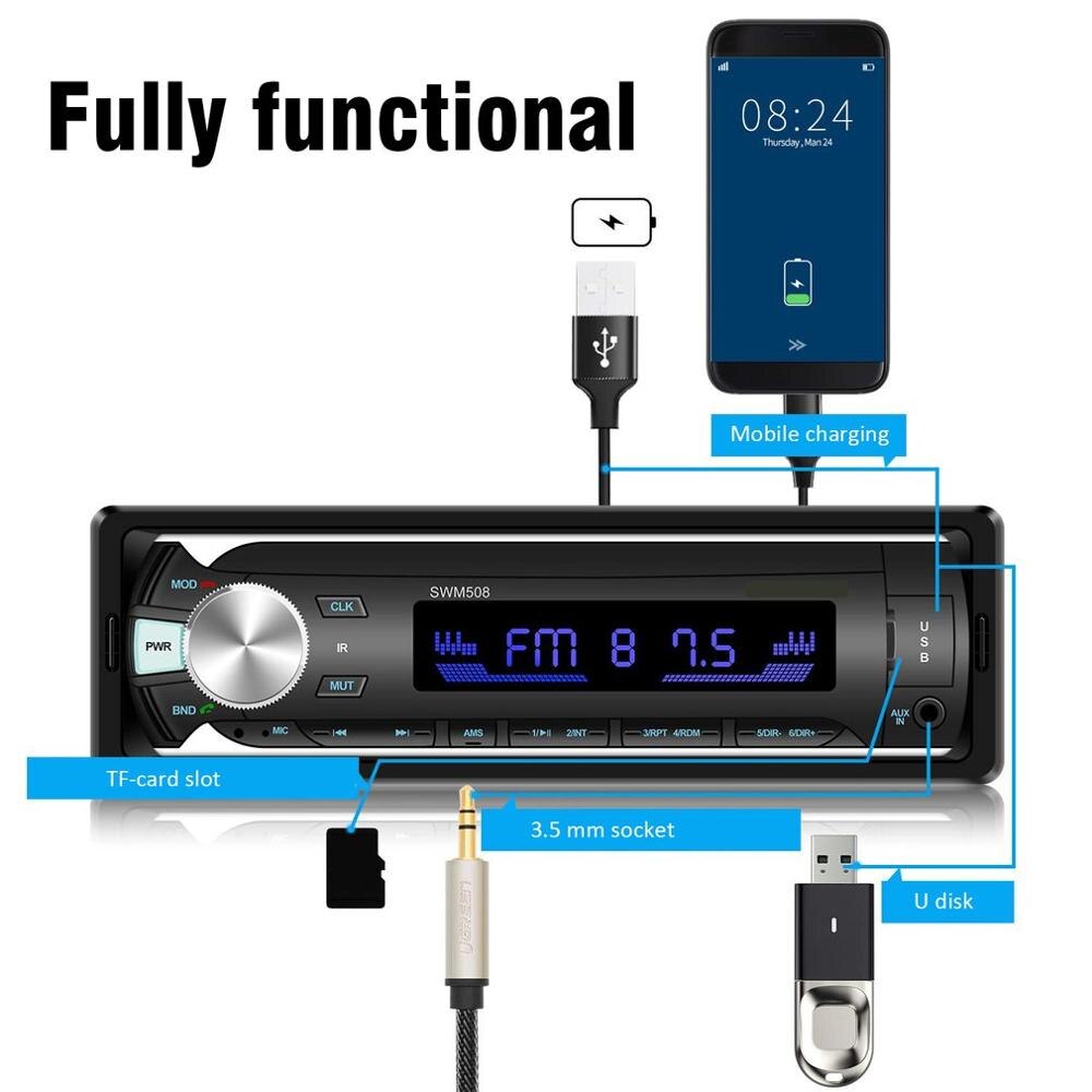 Multifunction Wireless Car Radio Stereo Media Player 4 Loud Speaker Colorful Key Lights Car MP3 Player