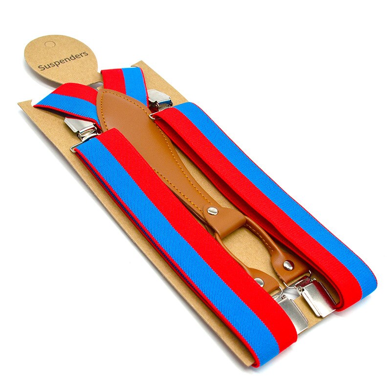 Showersmile stripe hängslen herr gröna byxbälten 3.5cm elastiska byxremmar 4 clips hängslen man gul röd blå: Röd blå