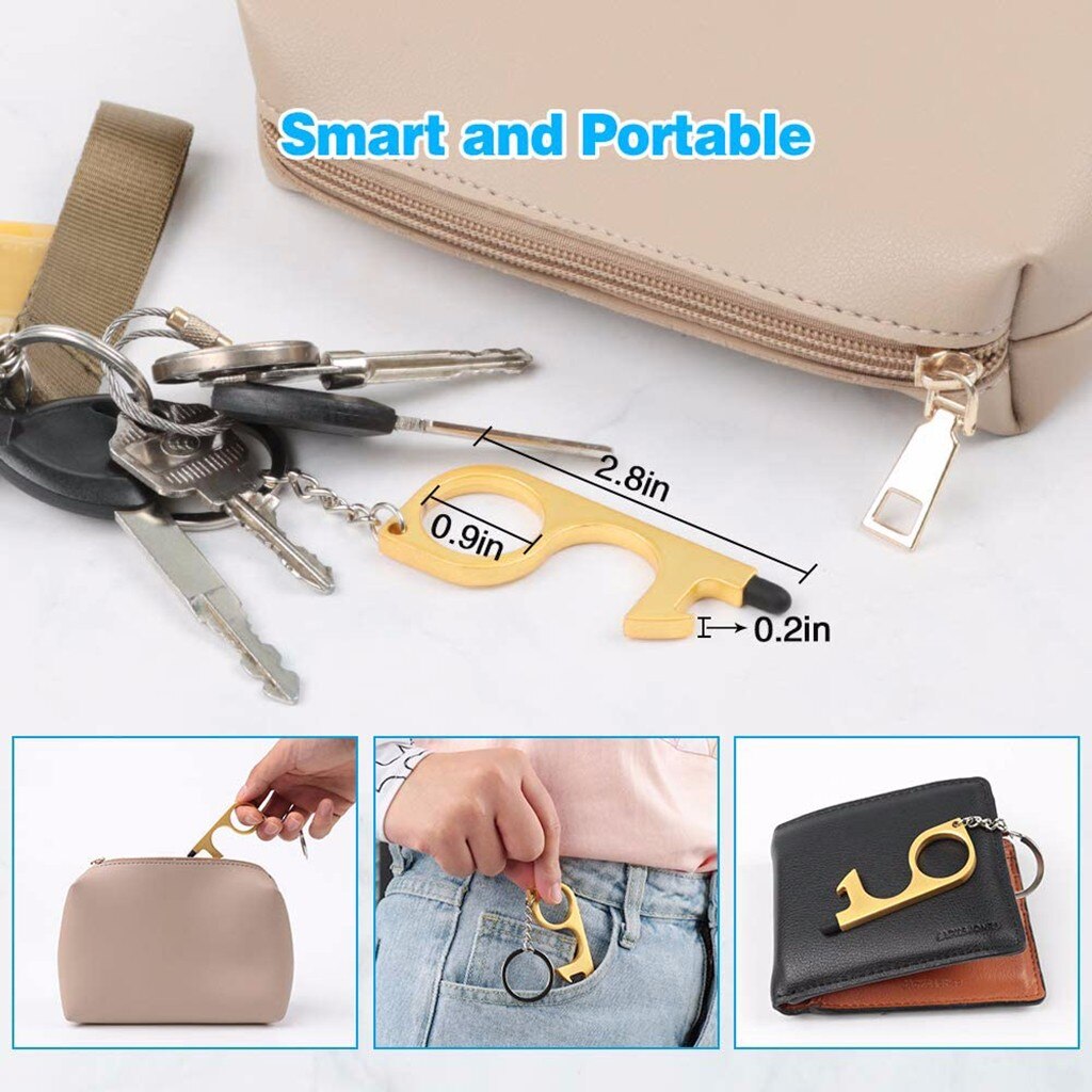 Door Opener Brass Anti-Contact Safety Protection Isolation Bottle Opener Contactless Safety Door Opener Door Handle Key Grip 4PC