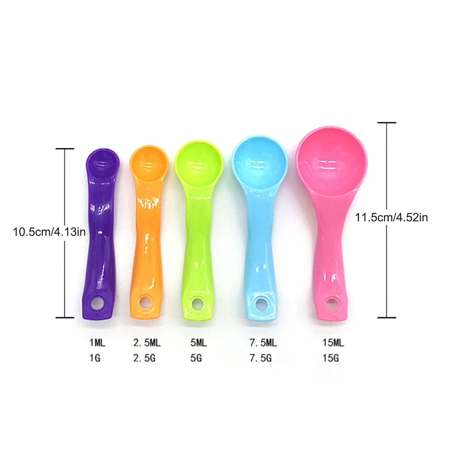 5 Stks/set Maatlepels Plastic Theelepel 1.25 / 2.5 / 5 / 7.5/ 15Ml Maatregel Lepel Cups Gram scoop Pollepel Keuken Accessoire