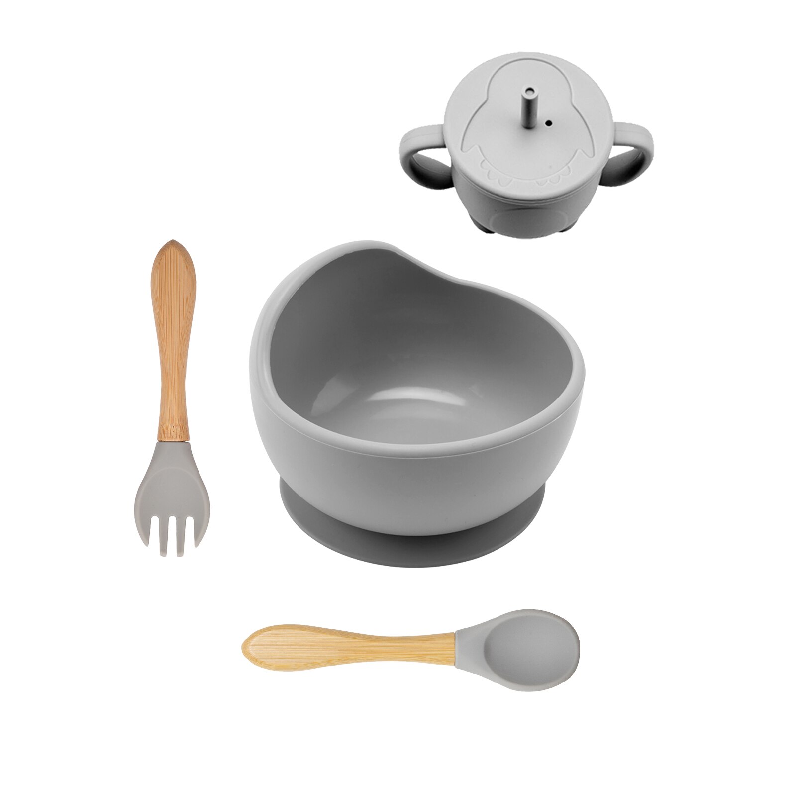 Dziecko płyta silikonowa zastawa stołowa dzieci miska zasysająca talerze karmienie dziecka miseczka silikonowa kubek ze słomką widelec naczynia zestaw stołowy dla dzieci: K