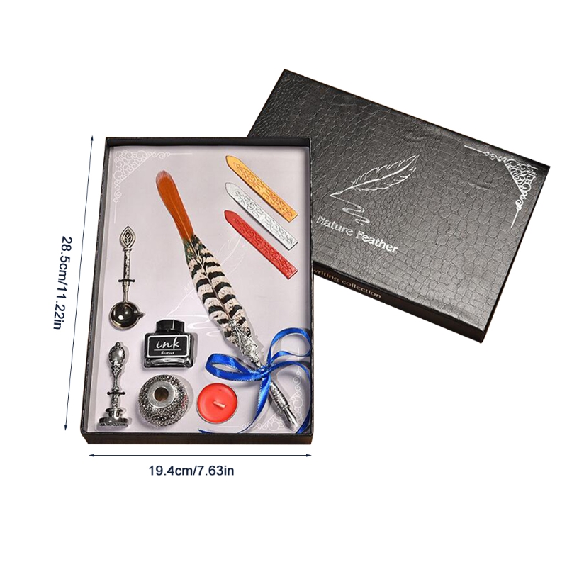 Retro Gothic Style Quill Pen Set Retro Wax Seal Stamp Kit Vintage Box Calligraphy Writing Pen Calligraphy Pen Set