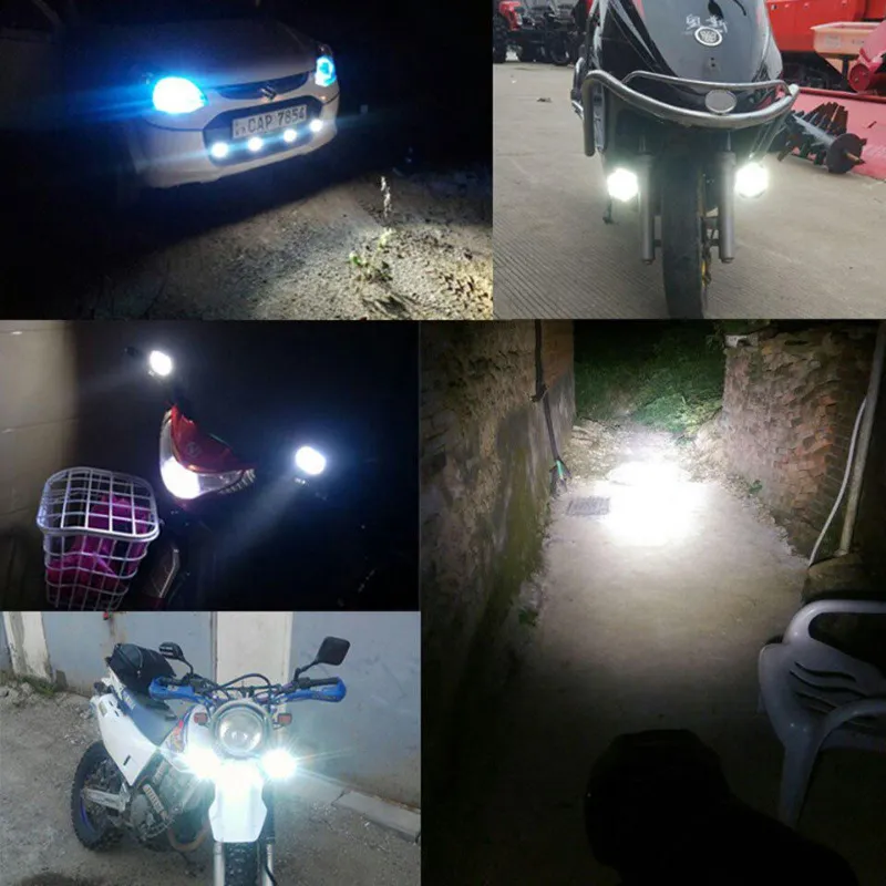 Motorcycle Headlight Spot Lights High Bright Waterproof Scooter Auxiliary Lamp Spotlights 6 LED Fog Bulb Work Lights with Switch