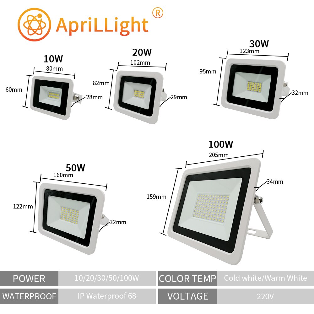 Led Schijnwerper 10W 20W 30W 50W 100W Ac 220V 230V 240V IP68 waterdichte Led Flood Light Outdoor Straatverlichting Reflector Licht