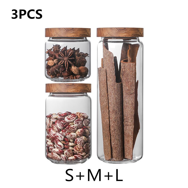 Frascos de vidrio sellados con tapas de bambú para café, Navidad, dulces, galletas, botellas de almacenamiento a prueba de humedad, recipientes de vidrio resistentes al calor: 3PCS