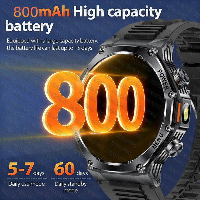 2025 Nuovo Smart Watch Uomo Torcia a LED 1.8 pollici Sport all'aria aperta da uomo Fitness Tracker 800mah Batteria di grandi dimensioni BT Chiamate Smartwatch