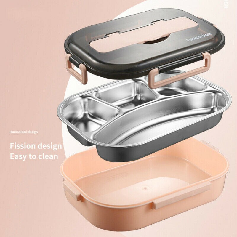 Portable Leakproof Lunch Box Compartments 304 Stainless Steel Lunchbox Office School Kids Bento Box with Spoon and Bag