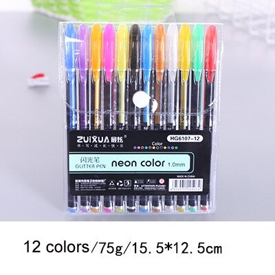 Juego de plumas de Gel con purpurina, Set de 12/16/18/24/36/48 colores, pluma de fluoresencia pastel para escritura de colorear, graffiti Diy para estudiantes: 12 colors