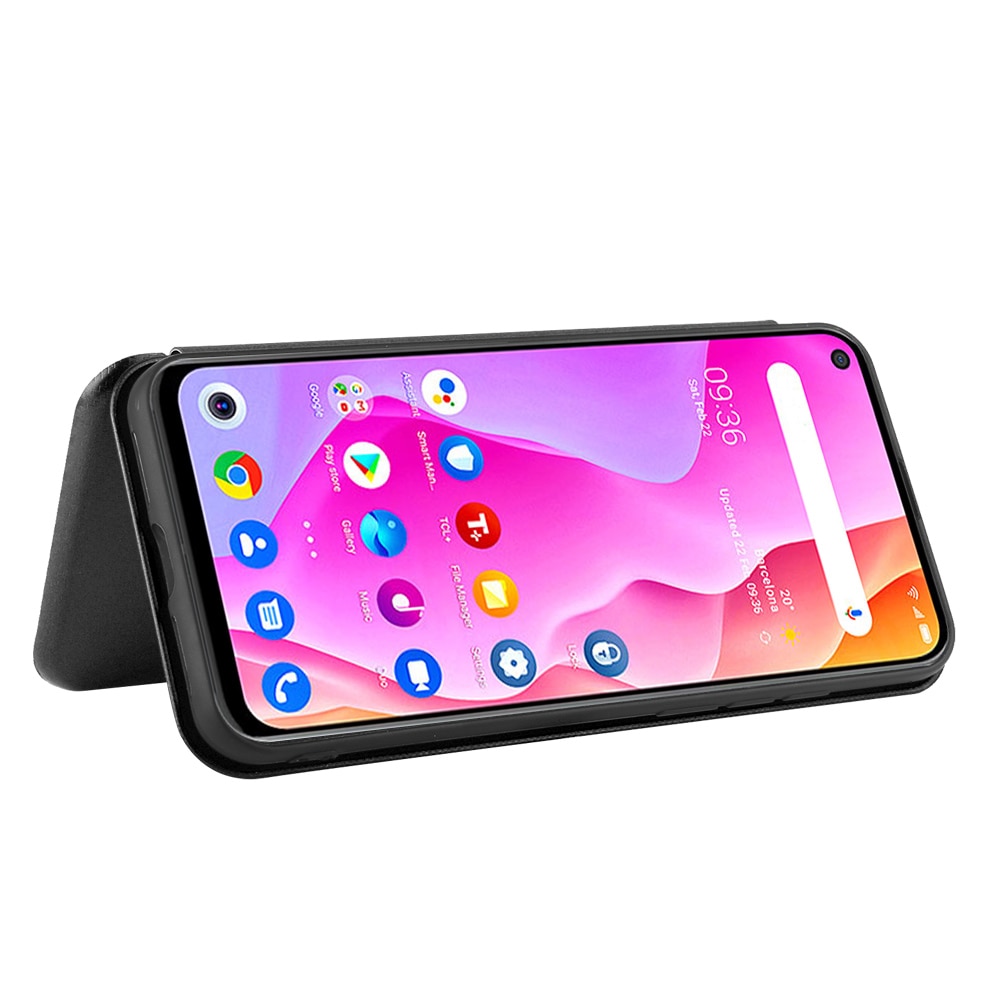 Voor tcl 10l hoesje voor tcl 10l hoesje koolstofvezel flip lederen hoesje voor tcl 10l business magnetische portemonnee kaartsleuf slanke hoes 6.53 "