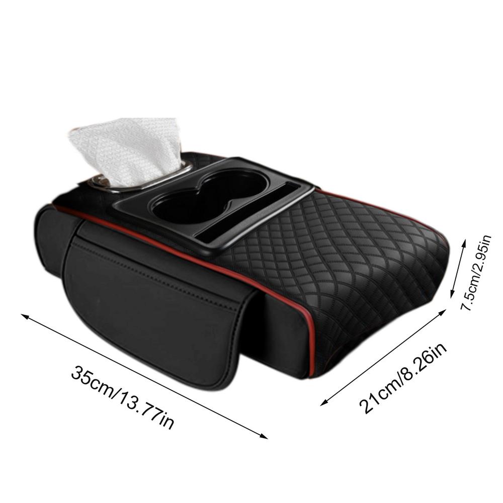 Auto Armsteun Doos Verhooging Kussen Met Bekerhouder Tissue Box Zijopbergvak Voor Auto Interieur Armsteun Cover Hoogte Pad: Rood