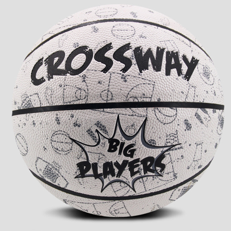 CROSSWAY Streetball Outdoor Indoor Size 7/6/5 PU Leather Basketball Ball Training Basket Ball Basketball Net outdoor sport ball: Number 6 white