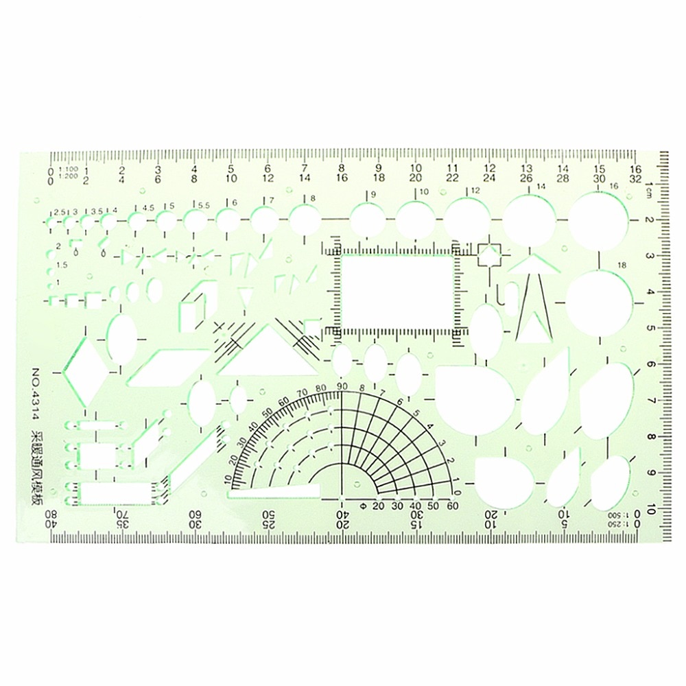 9 olika linjaler gröna plastcirklar geometrisk mall linjal stencil mätverktyg studenter