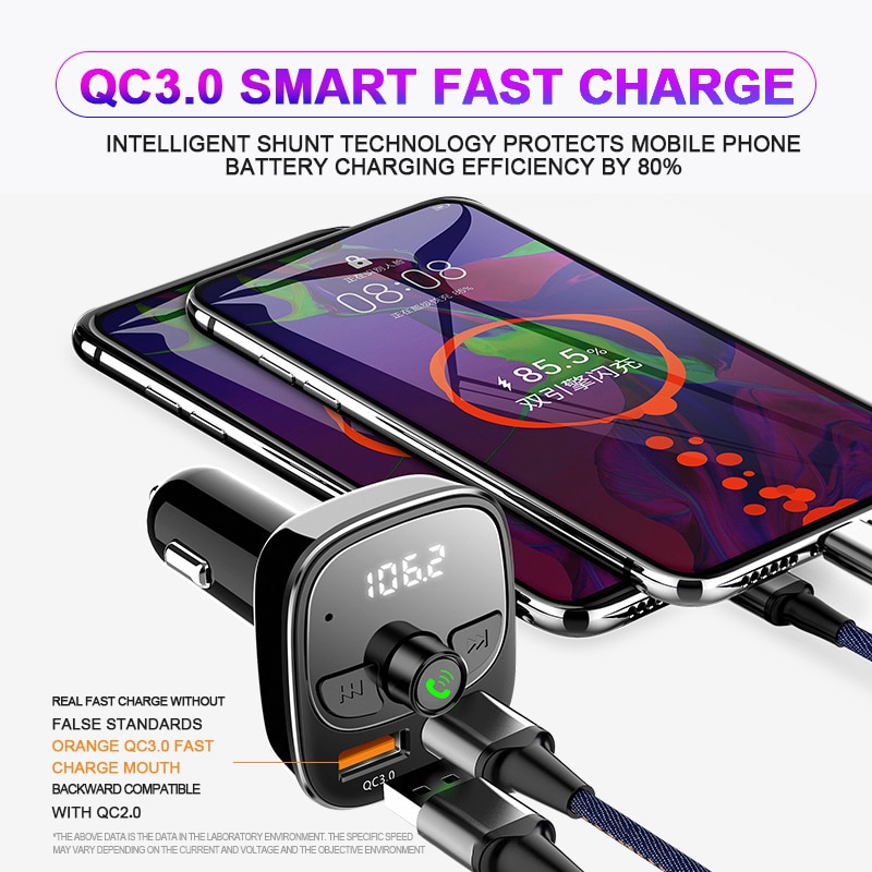 Qc 3.0 handsfree 5.0 fm sendere modulator bil bluetooth bilsett rask dobbel usb lader bil  mp3 spiller tf kort musikk adapter