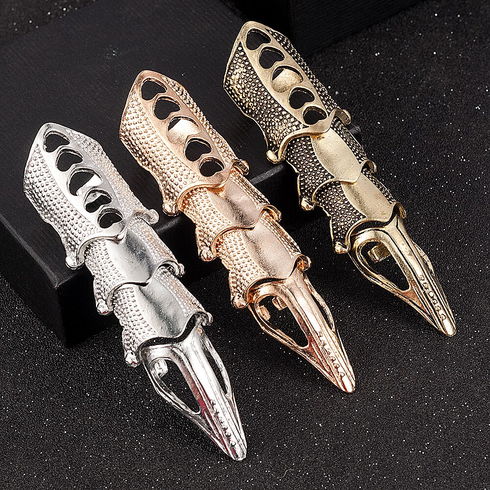 2022 Mode Koele Mannen Jongens Punk Gothic Rock Scroll Joint Armor Knuckle Metalen Volledige Vinger Ringen Goud Cospaly Diy ringen