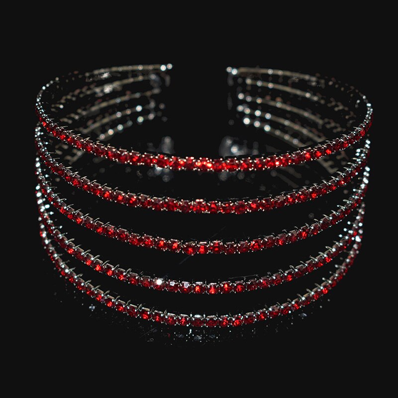 Bracciale elegante classico braccialetti aperti bracciale da donna con strass bracciale in cristallo rosso oro bracciale da sposa gioielli da sposa: SZ-5row-rosso
