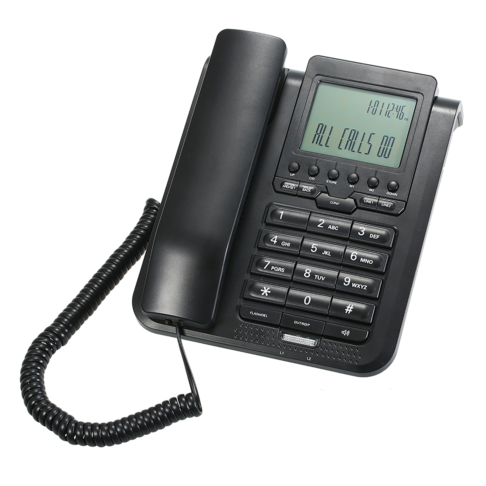 2-Line Digital Corded Telephone w/LCD Display Support 3-Way Conference Call/Redial/Auto-redial/Set Key/Memory Key/Speakerphone: Default Title