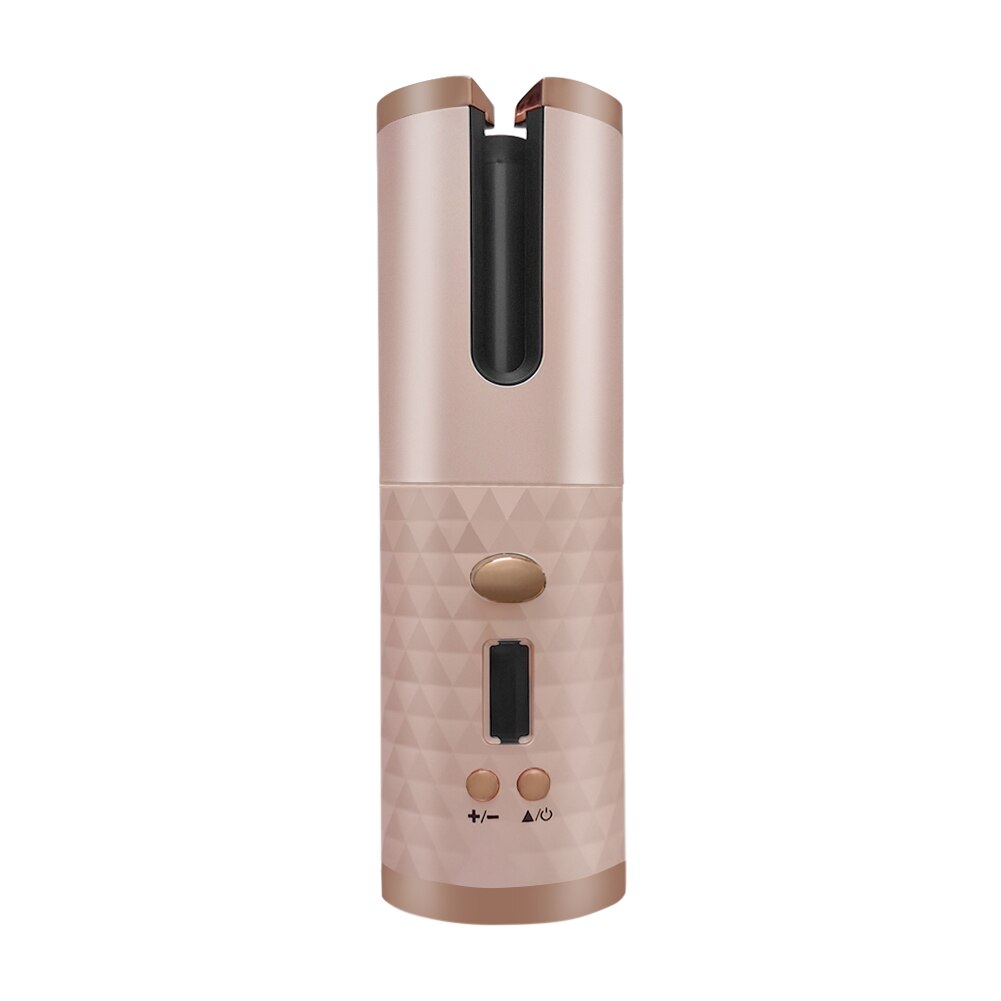Draadloze automatische krultang, usb-oplaadbaar, krultang, krullen, golven, lcd-scherm, keramische krullen, roterende krultang: Roze