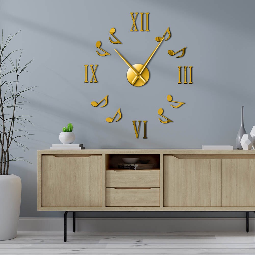 Romeinse Cijfers Met Muzieknoten Giant Luxe Wandklok Grote Wandklok Moderne Grote Naald Klok Horloge Hobbyisten