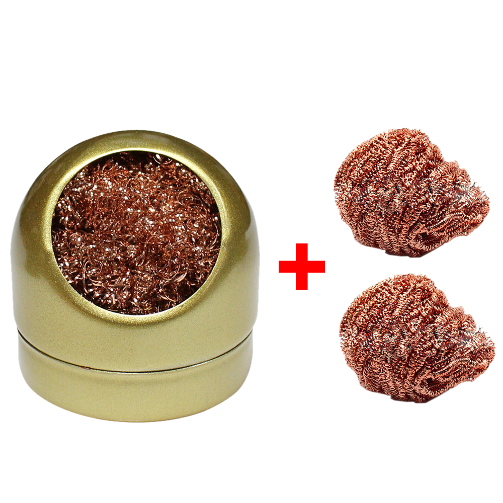 Limpiador de puntas de soldador, Bola de limpieza para desoldar, filtro de malla de soldador, Soporte de alambre de Metal, bola de acero, removedor de estaño: Golden Set