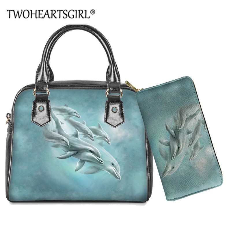 Twoheartsgirl Cute Animal Handbag borsa a tracolla Lady Dolphin Over Water Print borse a tracolla borsa per donna borse Bolsa Feminina