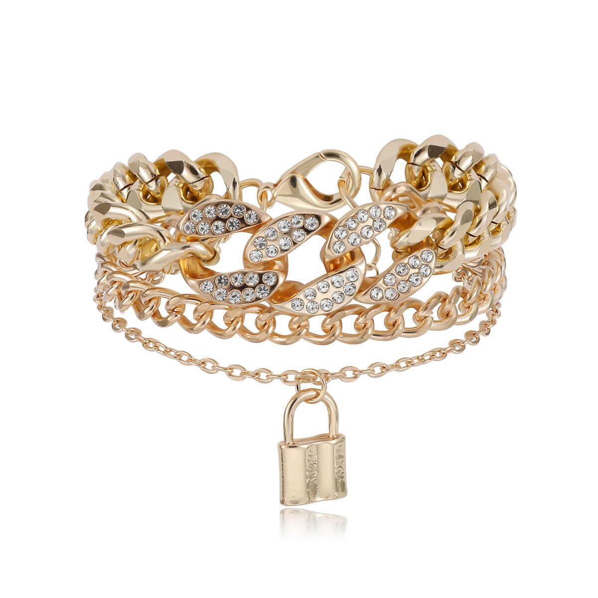 Punk Miami Curb Cuban Thick Bracelet Bangle Chunky Heavy Metal Lock Charm Bracelet Wrist Chain Women Jewelry Gold Silver Color: 1