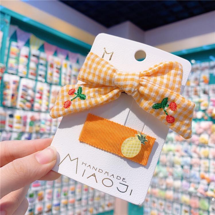 Korean Hair Accessories Children's Plaid Bow Cherry Hair Circle Lovely Girl Fruit Hairpin Pineapple Strawberry Bb Clip Hairpins: 3