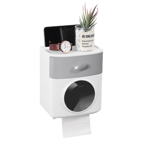 Double Layer Tissue Box Wall Mounted Toilet Paper Holder Waterproof Storage Box Mobile Phone Storage Table Bathroom Supplies: Gray B