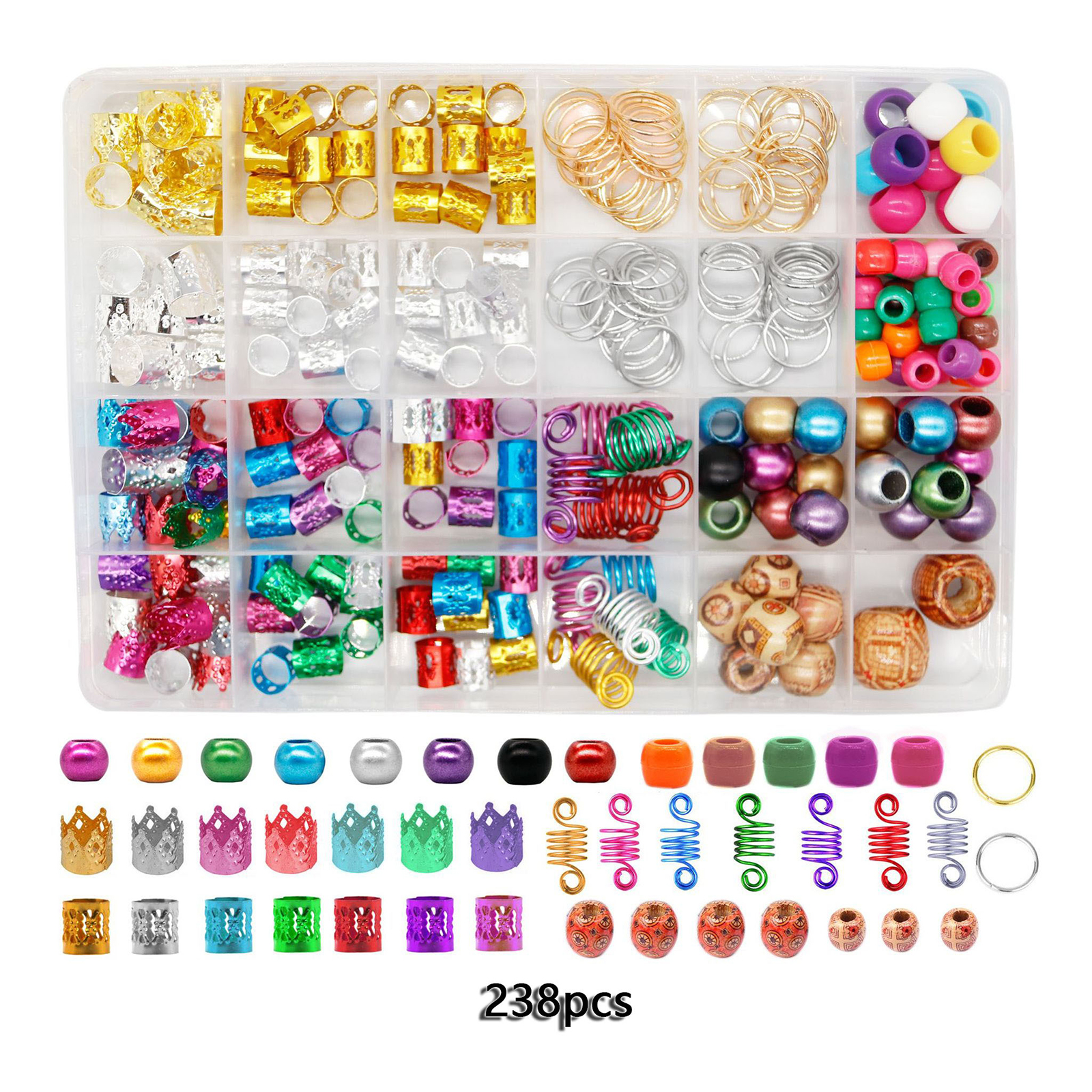238Pcs Dreadlocks Beads,Hair Braid Rings, Clips, Dread Locks, Hair Braiding Metal Cuffs ,Decoration Accessories Jewelry