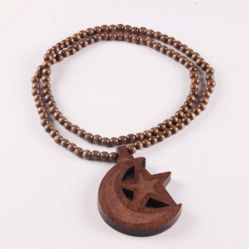 Hiphop stijl Neckalce Europa retro Houten Pentagram half moon model ketting Hangende: coffee