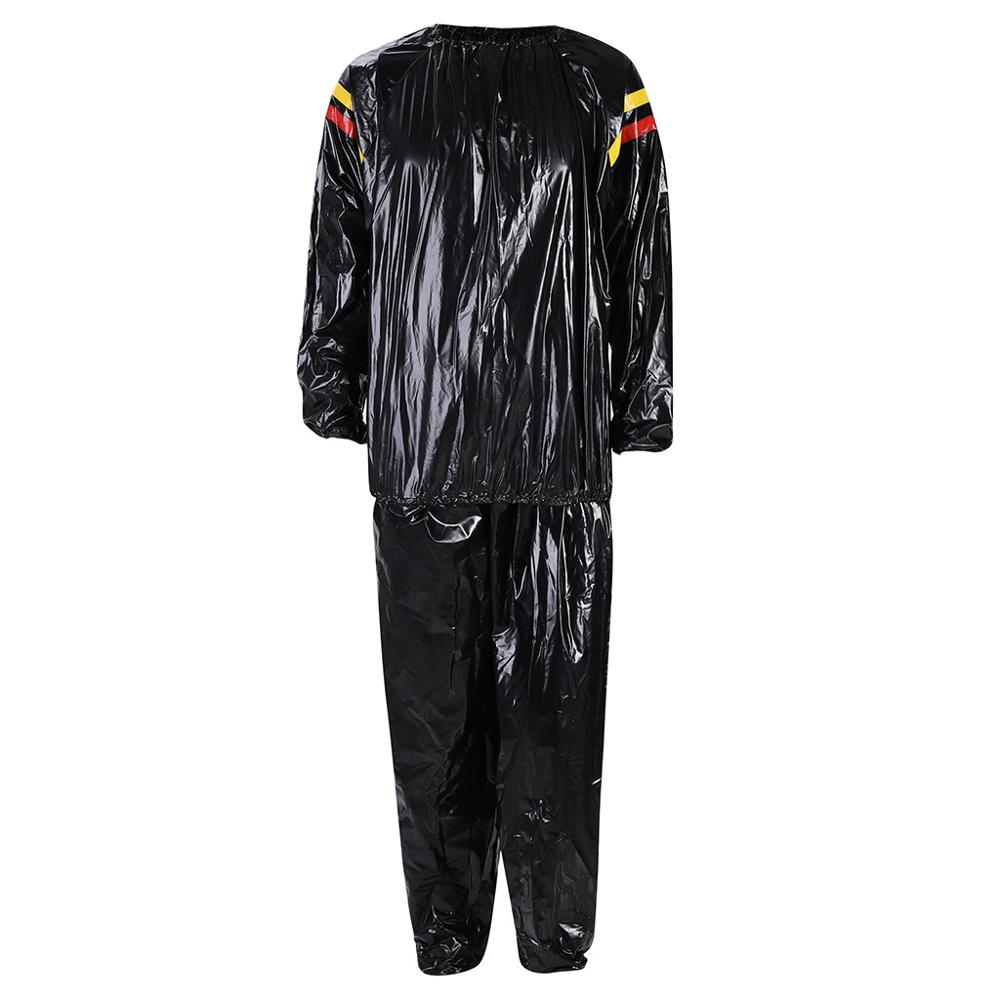 Pvc Fitness hommes vêtements de sport vêtements sport survêtement hauts + pantalons transpiration perte de poids costume transpiration Sauna vêtements minceur costume: Black / 4XL