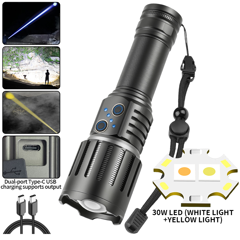 12000 Lumen Rechargeable Flashlights Super Bright Led Flashlight High Lumens with USB Cable, 5 Modes Powerful Flashlight Waterpr: Yellow