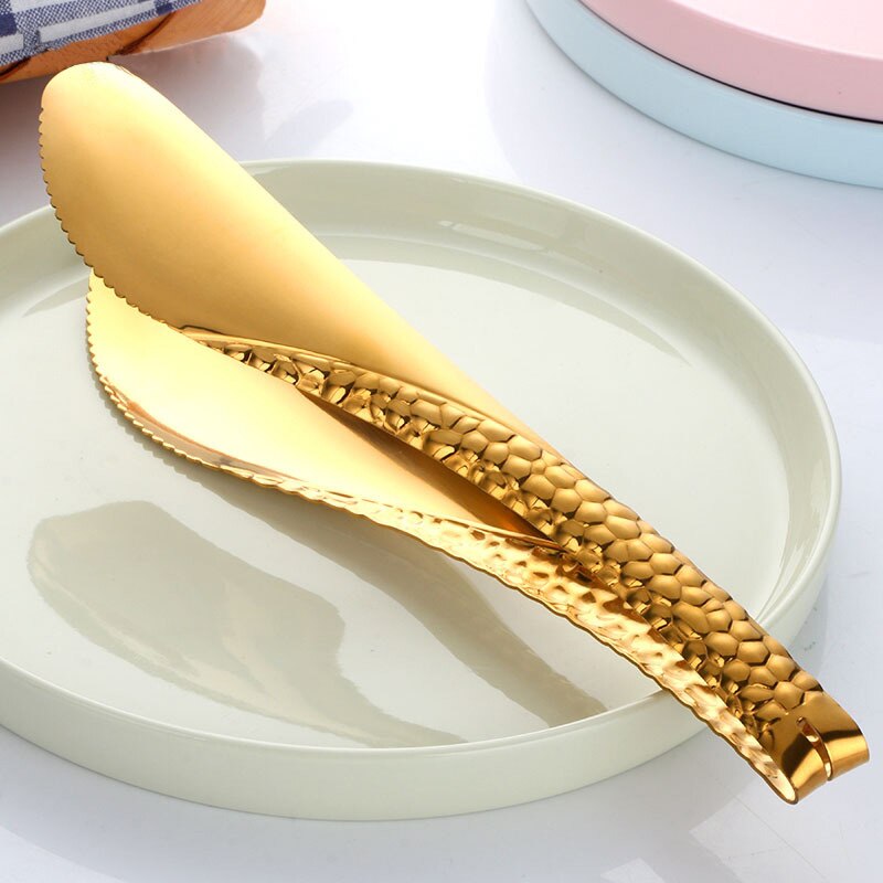 Gold Bread Clip Rose Golden Food Tongs Black Barbecue Buffet Salad Steak Clever Tong Bar Serving Clamp Kitchen Accessories 20cm: Gold Tong