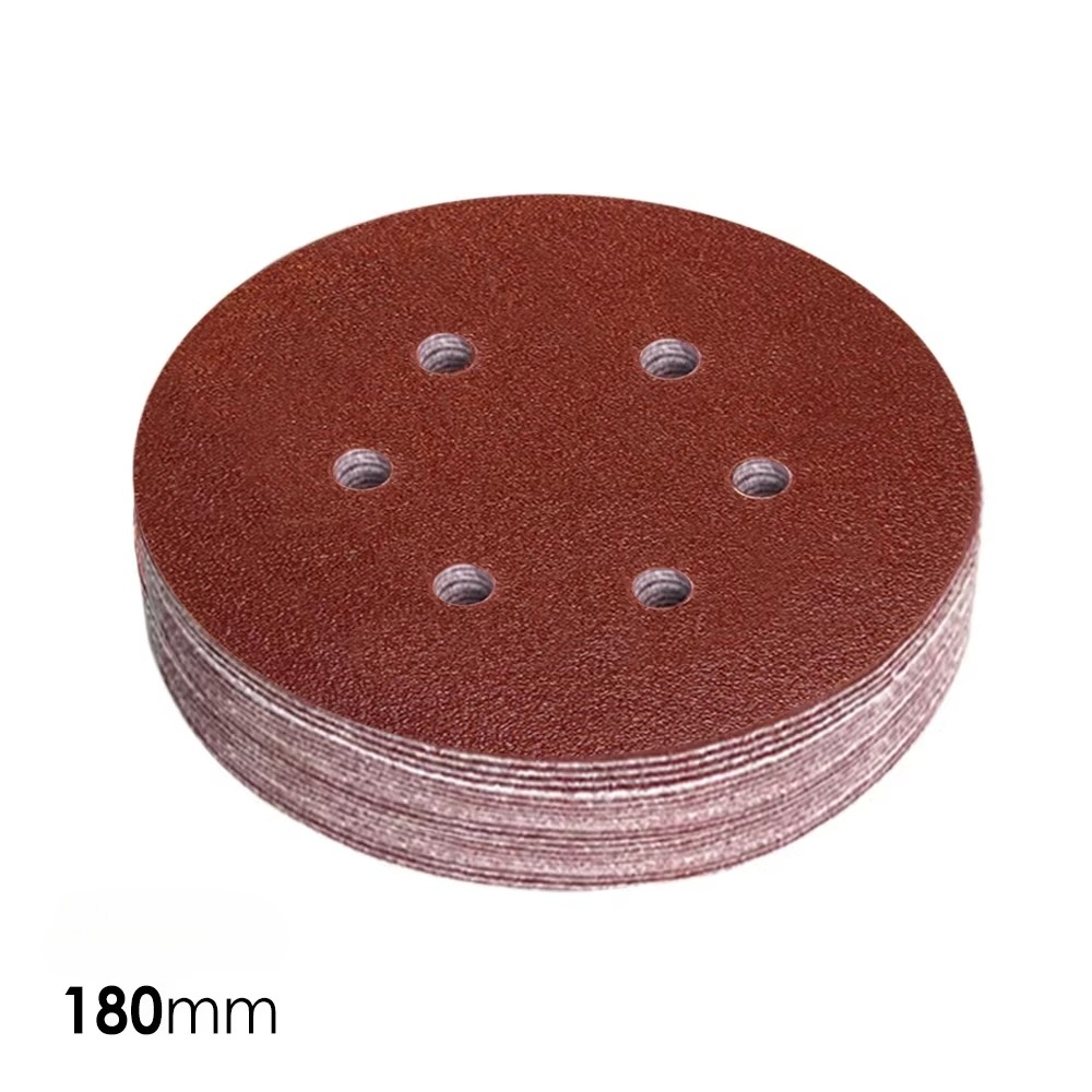 7" 180mm Sanding Disc Abrasive Sandpaper Round Sand Paper 6-Holes Hook & Loop for Orbital Sander Tools Accessories 2pcs