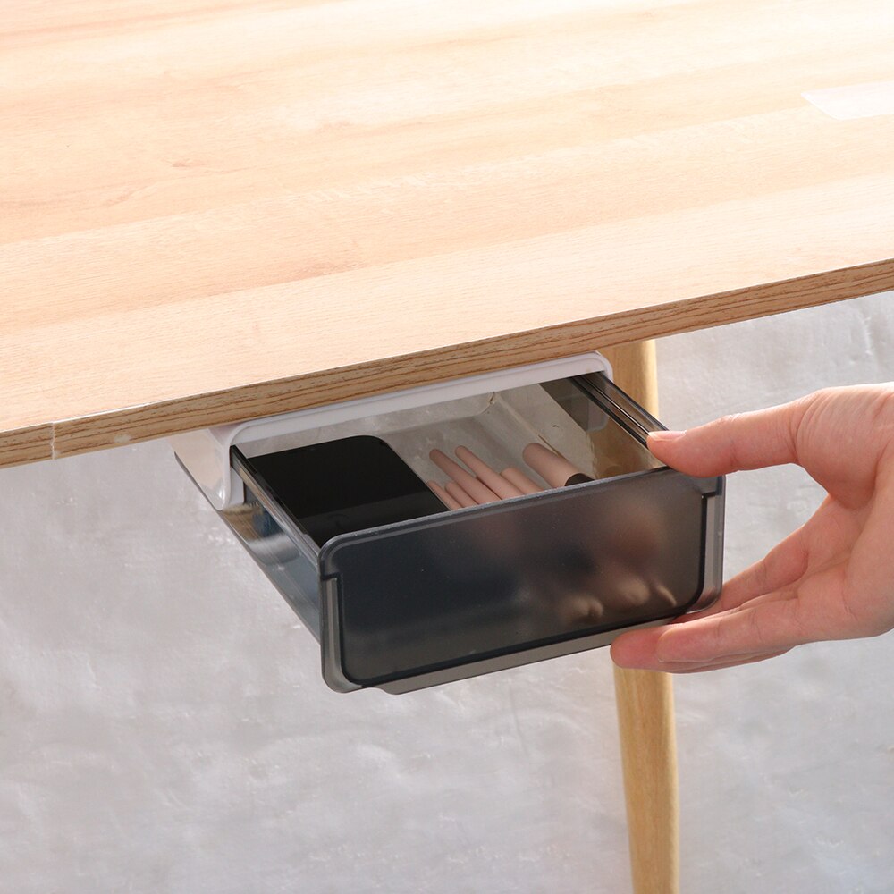 Self Stick Pencil Tray Desk Table Storage Drawer Organizer Box Under Desk Stand Self-Adhesive Under-Drawer Stationery Storage