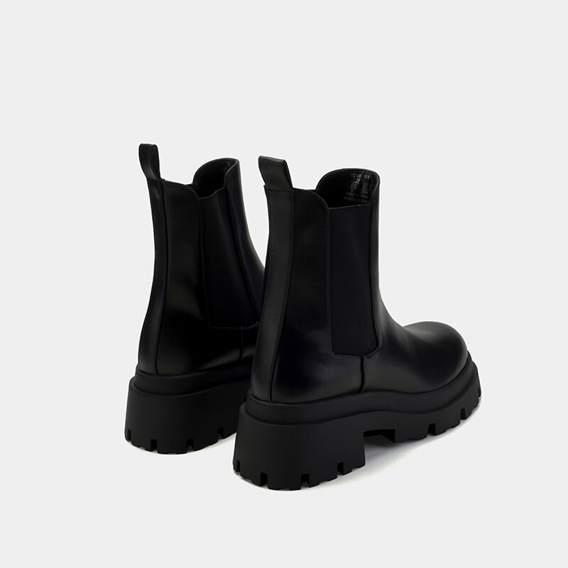 Warme enkellaarsjes met bont voor dames, instappers voor dames, chelsea boots, zwarte leren laarzen met dikke hak en plateauzool voor dames, winterschoenen