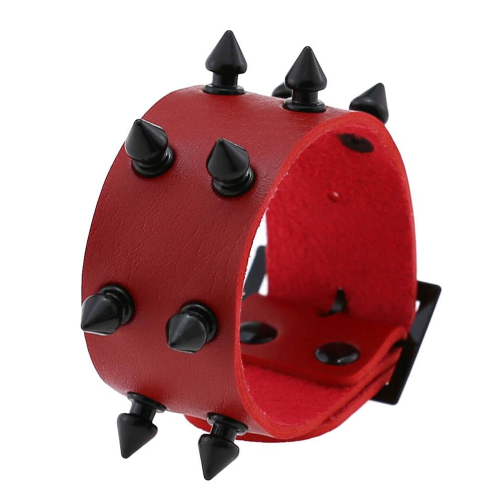 Punk pigg armbånd studded rock biker bred stropp vegansk lær armbånd armbånd for menn kvinner gotiske emo rock armbånd: Rød