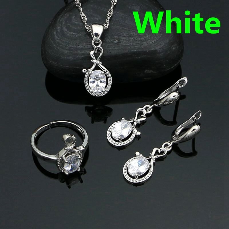 Weiß Topas Schmuck einstellen Silber 925 Offenen Ring Ohrringe Armbinde Kette Anhänger Klassische Hochzeit Zubehör für Frauen: 3Stck
