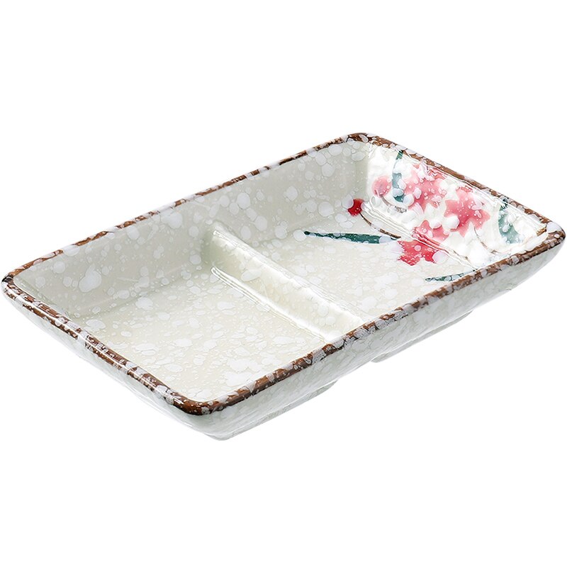 Japanese 2 Grids Ceramic Sauce Dish Home Soy Dish Plum Small Dish