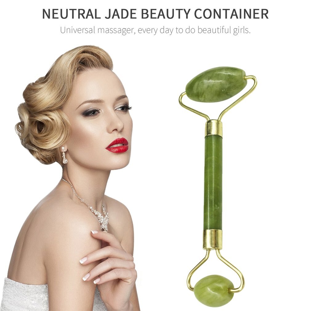 Double Green Emerald Elliptical Roller Massager Eye Neck Health Care Thin Face Jade Roller beauty massager