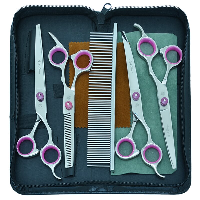 Purple Dragon 7.0" Dogs Grooming Scissors Steel 440C Pets Cutting Scissor&Curved Shears&Thinning Tijeras Animals Tesouras B0007B