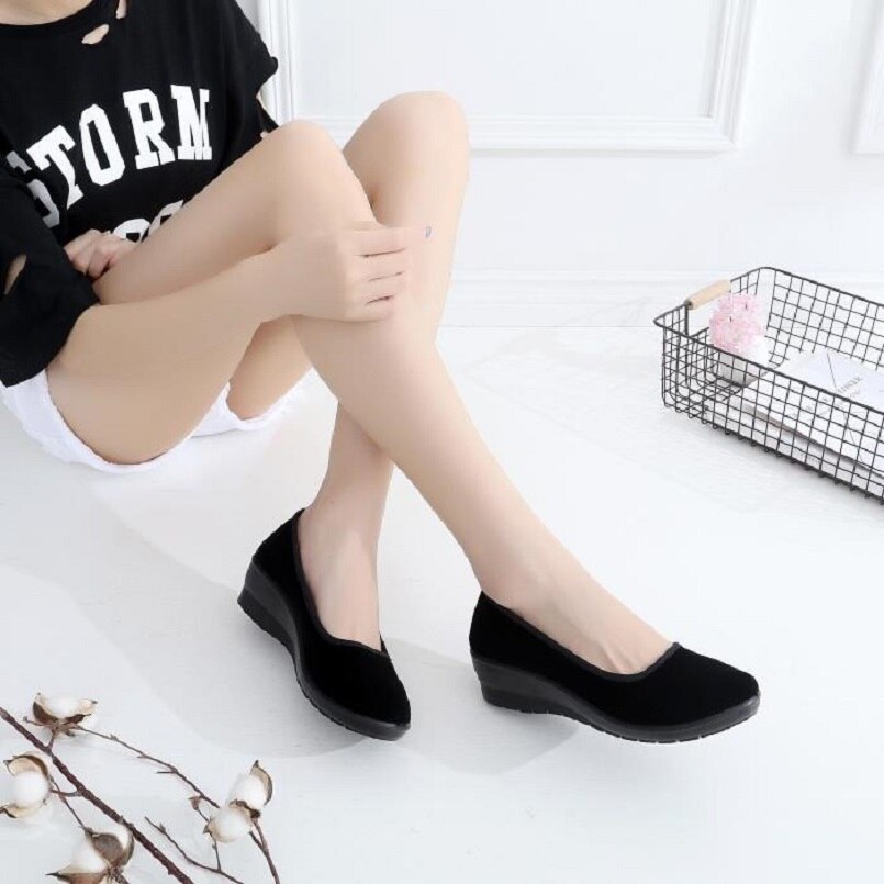 Cresfimix kvinder kilehæl sorte balletsko damer afslappede dansesko cool slip on forår sko dames schoenen  a5489