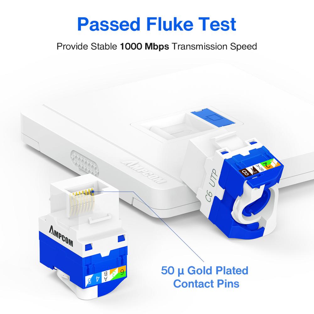 AMPCOM 10-Pack CAT6 RJ45 Tool-Less Keystone Jack, No Punch Down Tool Required UTP Module Connector White