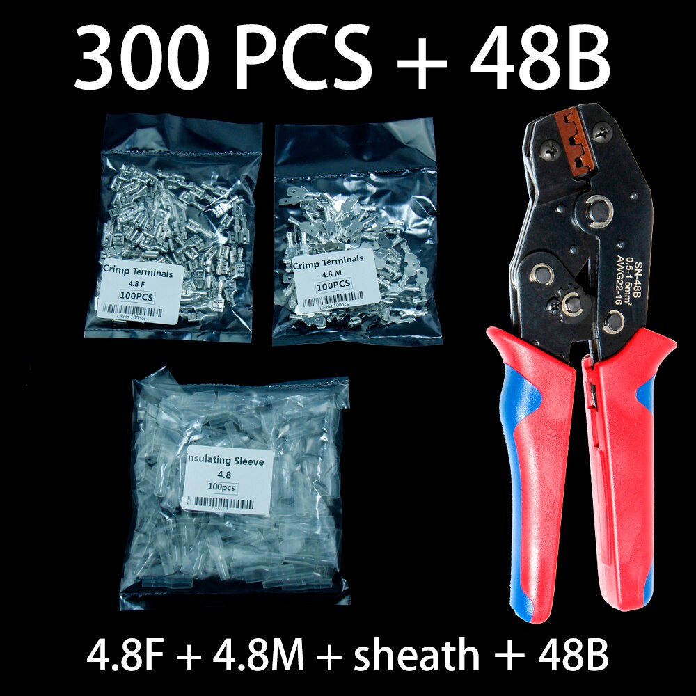 2.8/4.8/6.3mm Cable tube universal spring plug clamp wire crimped sheath crimping hand tool quick easy connection terminal cross: 48B 4.8 FMS 300pcs Y