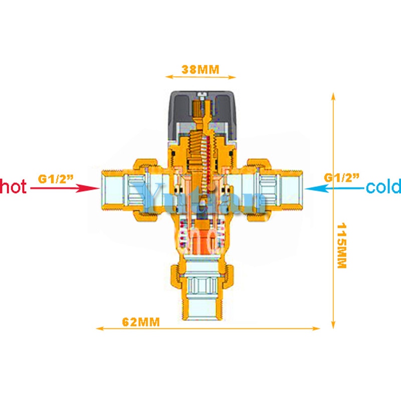 HOTAAN Brand Newest Retail - Brass Thermostatic Mixing Valve, Pipe Thermostat Valve, Control the Mixing Water Temperature