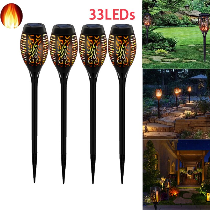 12LED/33LED Solar Flame Lights Flickering IP65 Waterdichte Outdoor Solar Lamp Path Binnenplaats Tuin Verlichting Torch Spotlight: 4pcs 33 LED