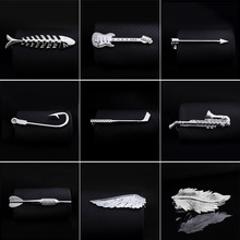 1pc Men Tie Clip Fish Bone Leaf Guitar Feather Saxophone Multiple Styles Tone Metal Tie Clip Tie Bar Necktie Clips