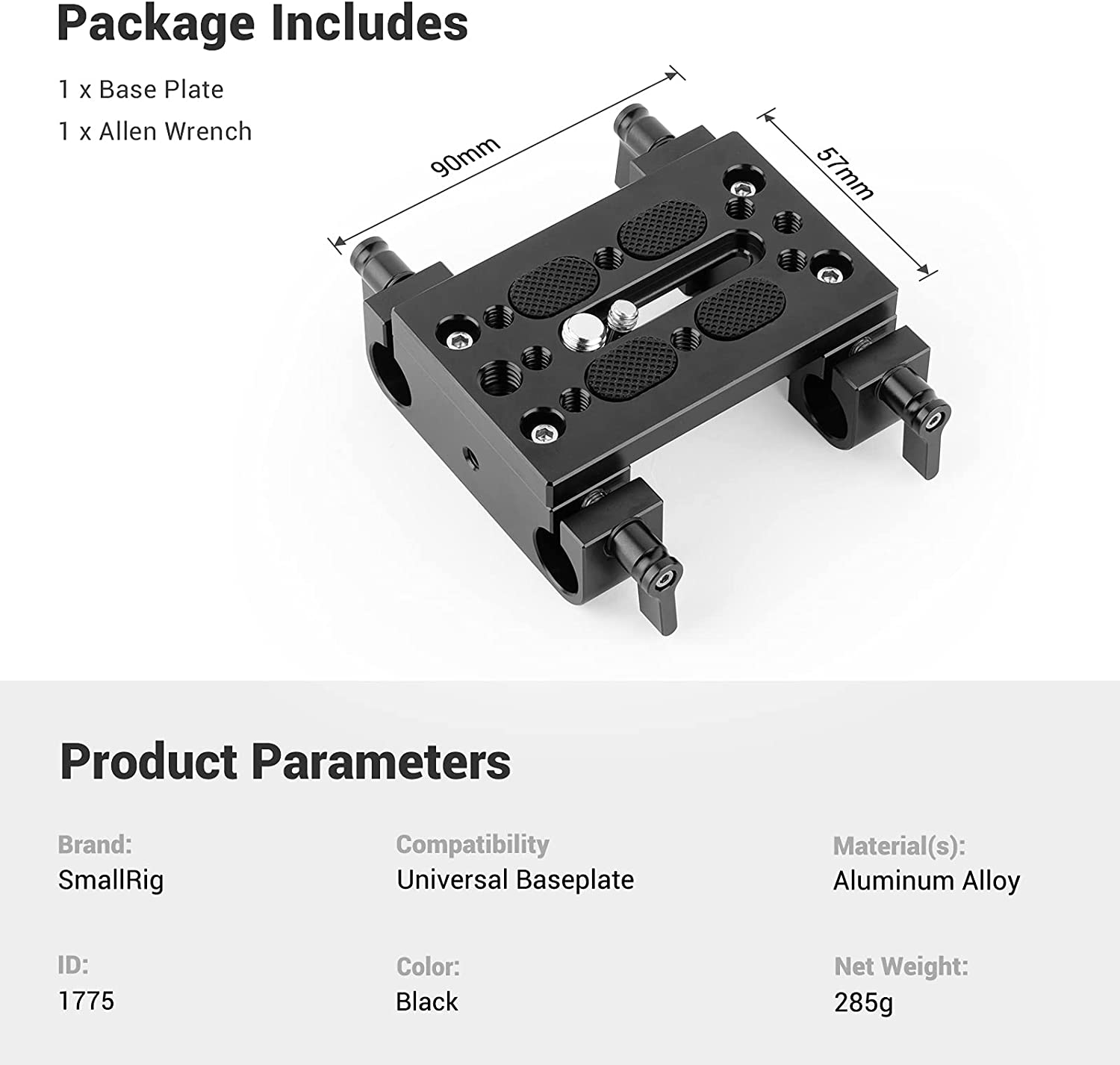 SmallRig Dslr Camera Mounting Plate Baseplate with Dual 15mm Rod Clamp Railblock Support Quick Release Tripod Mount Plate - 1775